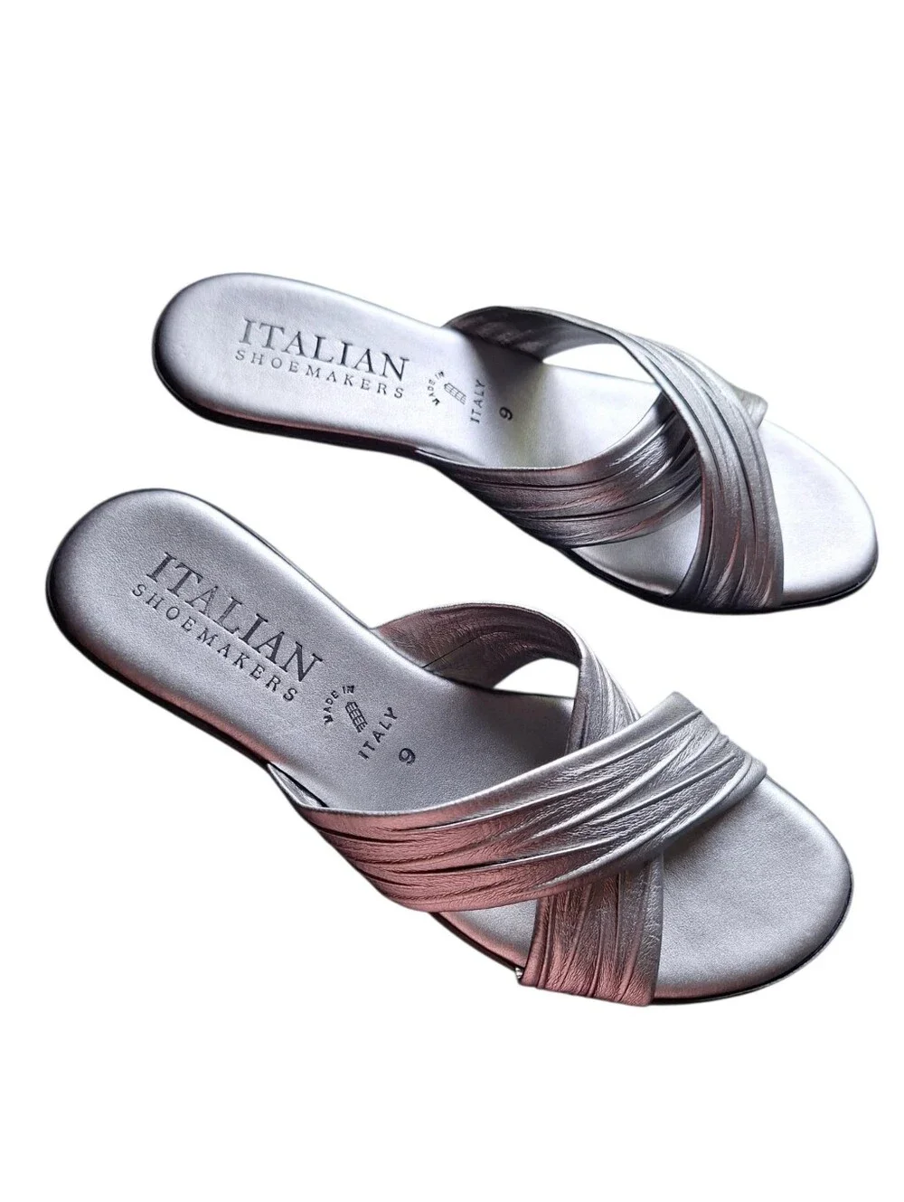 Italian Shoemakers Silver Metallic Slide Sandals